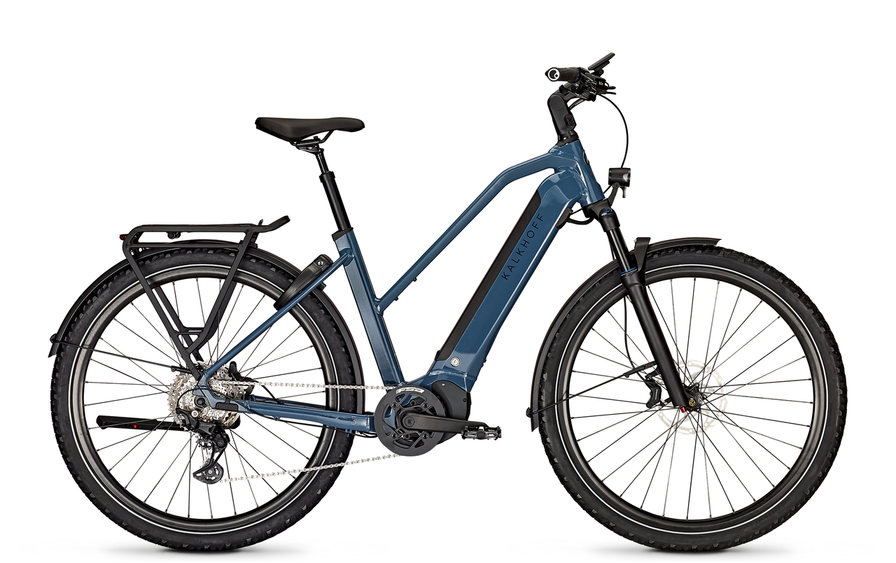 Kalkhoff ENTICE 5 MOVE+ (625 Wh), 10 Gang Kettenschaltung, Damenfahrrad, Trapez, Modell 2024, 29 Zoll 53 cm stoneblue glossy 125778