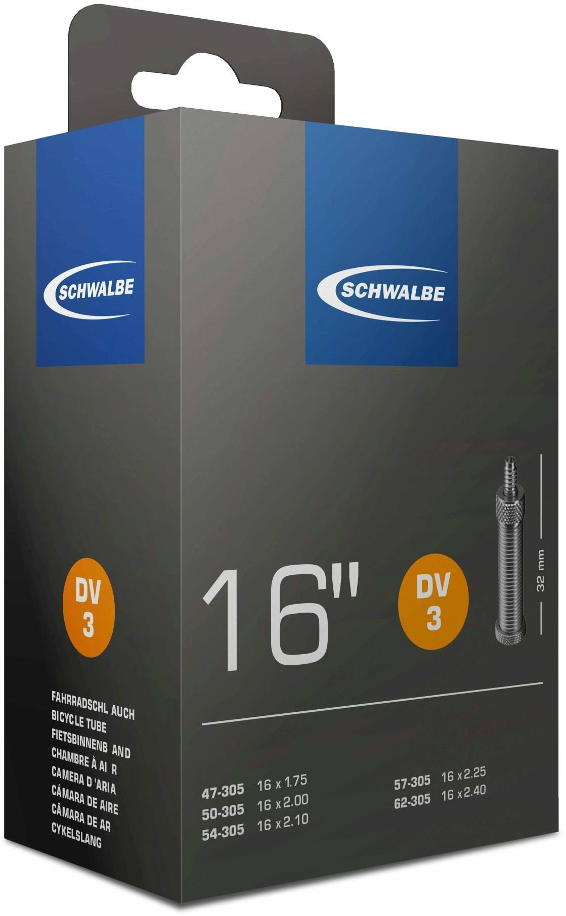 Schwalbe Fahrradschlauch DV 3 / 32mm schwarz