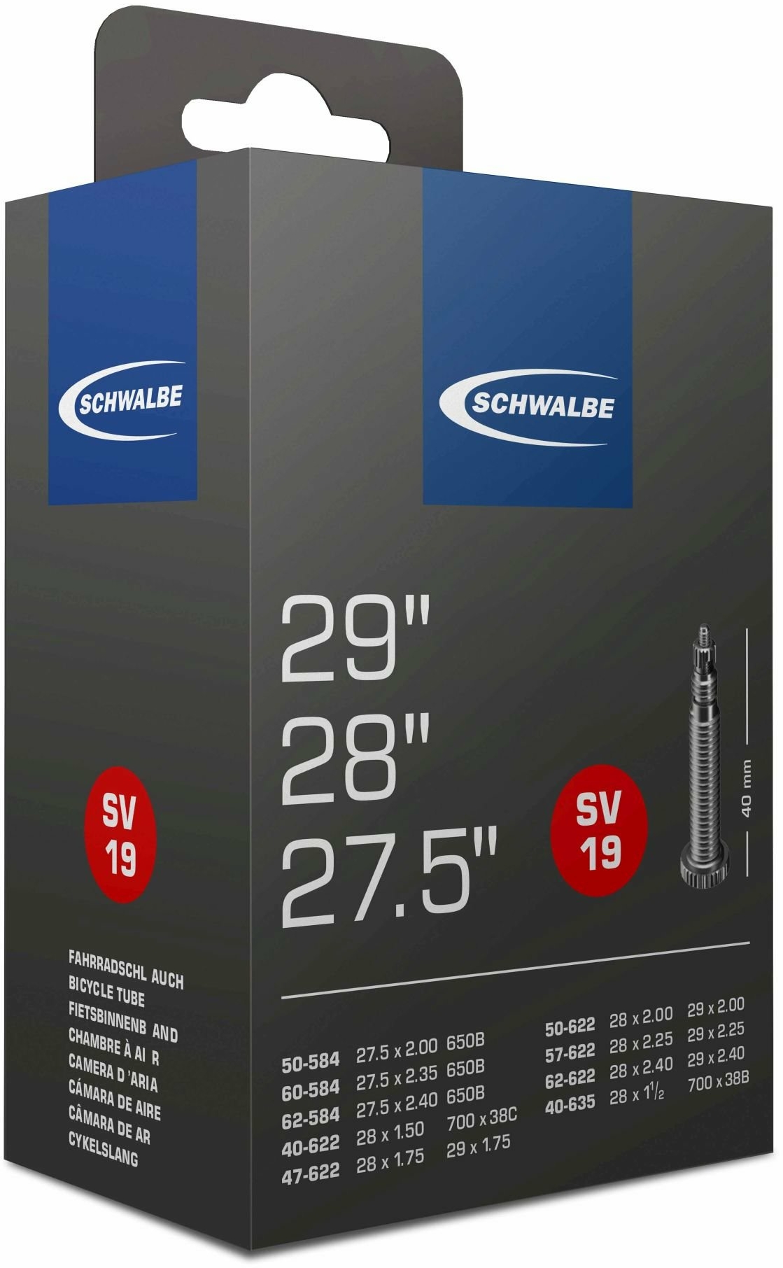 Schwalbe Fahrradschlauch SV 19 / 40mm schwarz